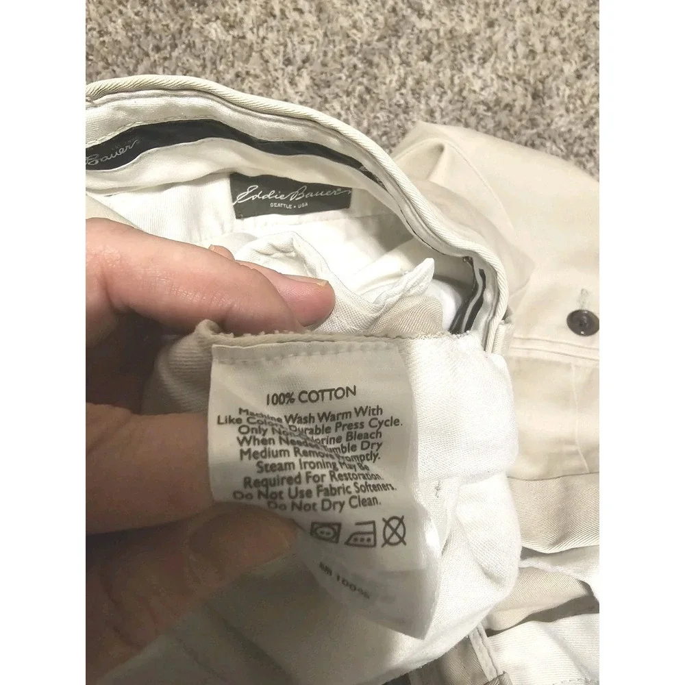 Mens Eddie Bauer Wrinkle Free Classic‎ Fit Khaki Pants Tan 34X30 Chino Trouser